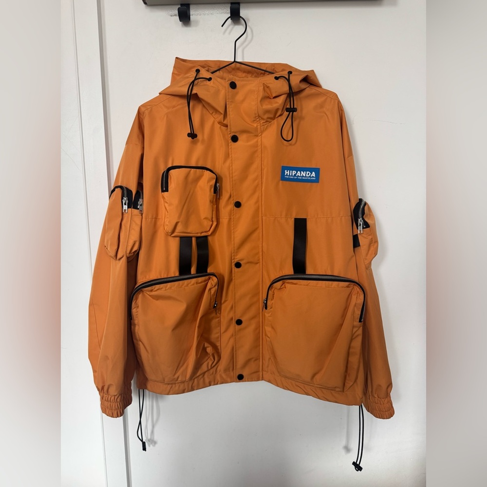 NWT HIPANDA Men's Oversized Multi-Pocket Orange Jacket, Small